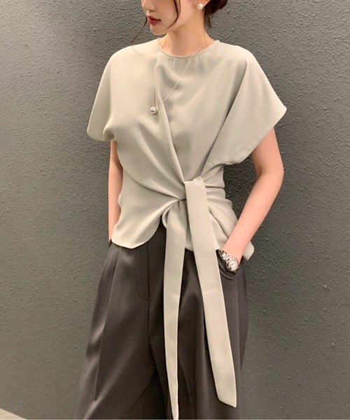 ブラウス シャツ ウエストマークアシメドレープブラウス レディース ブラウス シャツ ウエストマークアシメドレープブラウス
