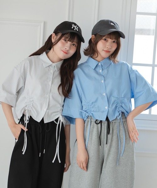 ブラウス シャツ くしゅくしゅストライプシャツ レディース