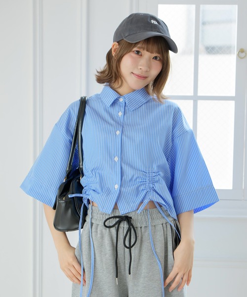 ブラウス シャツ くしゅくしゅストライプシャツ レディース