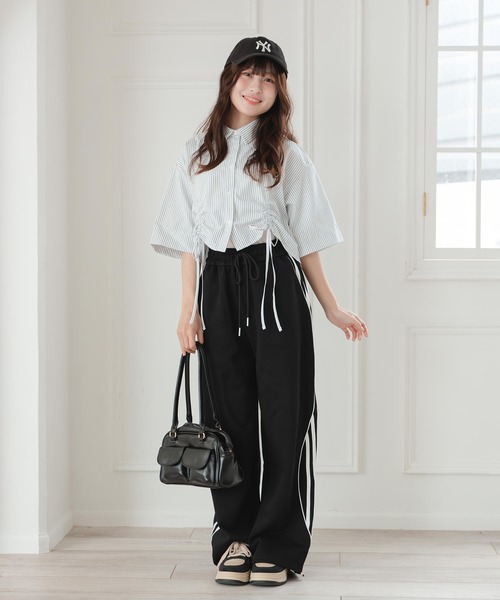 ブラウス シャツ ウィメンズ ストライプ ミックス 半袖シャツ / 255303 SH278 レディース y3082_nv.jpg?fitin=720:720