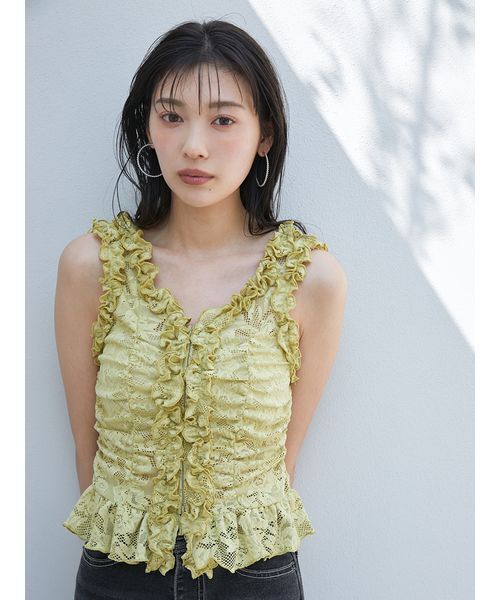 tシャツ カットレースフリルプルオーバー レディース