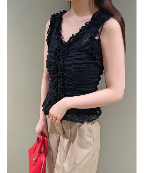 SNIDEL tシャツ カットレースフリルプルオーバー レディース