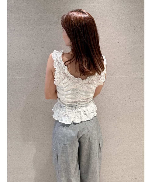 SNIDEL tシャツ カットレースフリルプルオーバー レディース
