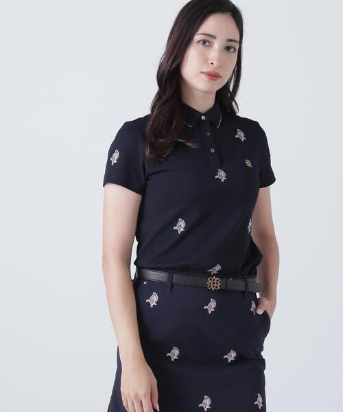St ANDREWS ノースリーブ ポロシャツ リーフ柄 S St ANDREWS ポロシャツ ポロ 「St ANDREWS」ポリエステル強撚鹿の子
