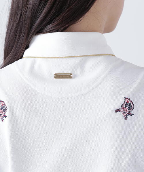 ポロシャツ ポロ 「St ANDREWS」ポリエステル強撚鹿の子リーフ柄刺繍半袖シャツ (WOMENS) レディース St ANDREWS ポロシャツ ポロ 「St ANDREWS」ポリエステル強撚