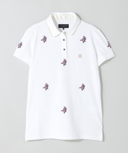 ポロシャツ ポロ 「St ANDREWS」ポリエステル強撚鹿の子リーフ柄刺繍半袖シャツ (WOMENS) レディース ポリエステル強撚鹿の子リーフ柄刺繍半袖シャツ (MENS) | St
