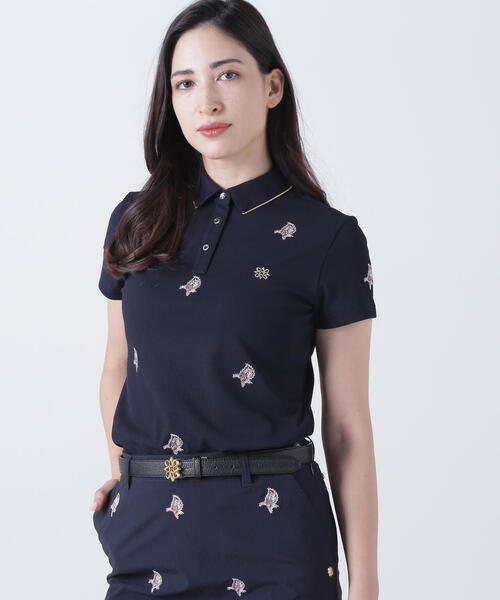 ポロシャツ ポロ 「St ANDREWS」ポリエステル強撚鹿の子リーフ柄刺繍半袖シャツ (WOMENS) レディース St ANDREWS ポロシャツ ポロ 「St ANDREWS」ポリエステル強撚