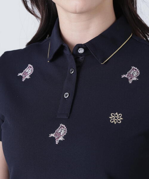 ポロシャツ ポロ 「St ANDREWS」ポリエステル強撚鹿の子リーフ柄刺繍半袖シャツ (WOMENS) レディース St ANDREWS ポロシャツ ポロ 「St ANDREWS」ポリエステル強撚