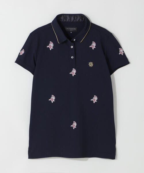 ポロシャツ ポロ 「St ANDREWS」ポリエステル強撚鹿の子リーフ柄刺繍半袖シャツ (WOMENS) レディース St ANDREWS ポロシャツ ポロ 「St ANDREWS」ポリエステル強撚