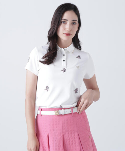 ポロシャツ ポロ 「St ANDREWS」ポリエステル強撚鹿の子リーフ柄刺繍半袖シャツ (WOMENS) レディース