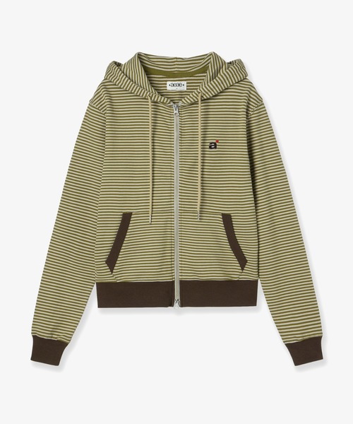 【aeae】★ストライプSMALL LETTERフードジップアップ★ aeae パーカー STRIPE SMALL LETTER HOOD ZIP UP レディース