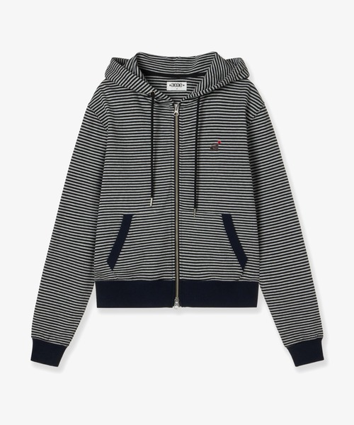 【aeae】★ストライプSMALL LETTERフードジップアップ★ aeae パーカー STRIPE SMALL LETTER HOOD ZIP UP レディース