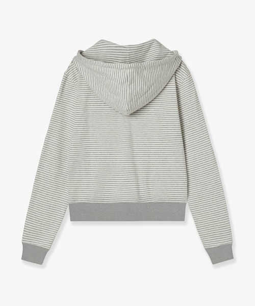 【aeae】★ストライプSMALL LETTERフードジップアップ★ aeae パーカー STRIPE SMALL LETTER HOOD ZIP UP レディース