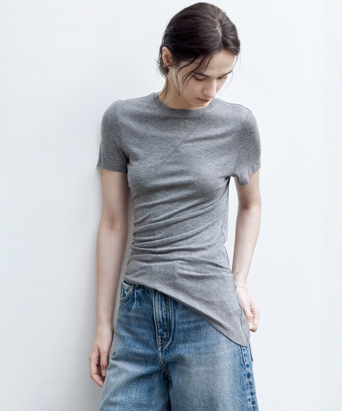 tシャツ 「tageechita」ステッチ入り アシンメトリーヘム Tシャツ・サマーウール レディース