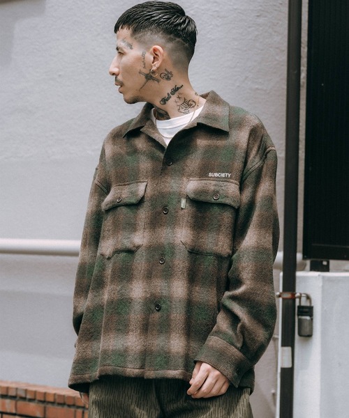 Subciety（サブサエティ） シャツ Wool ombre check shirt メンズ