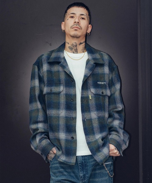 Subciety（サブサエティ） シャツ Wool ombre check shirt メンズ