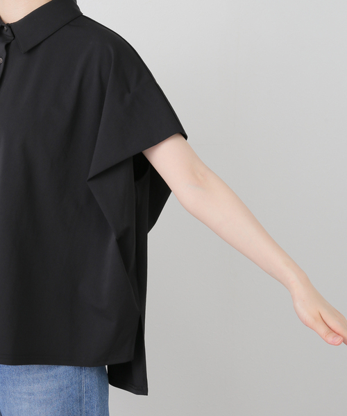 「La TOTALITE」 半袖ブラウス - ブラック レディース La TOTALITE ブラウス シャツ 「洗える」ストレッチシャツ