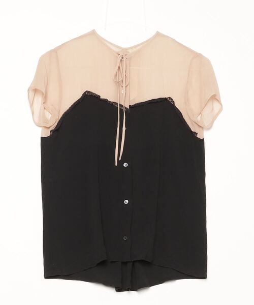 N°21 ブラック 半袖Tシャツ フリル付き N°21 「N21 numero ventuno」 フリル半袖シャツ 38 ブラック