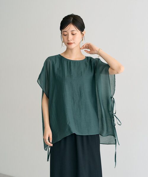 tシャツ サイドリボンシアーレイヤードプルオーバー レディース