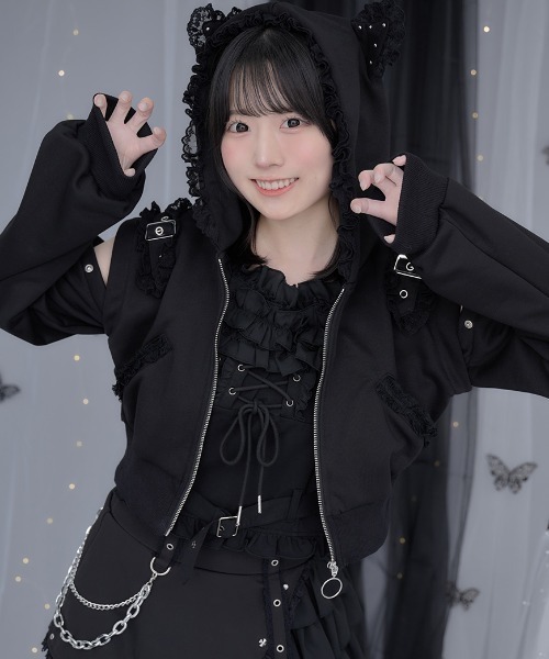 パーカー 「ililil/イルイルイル」「きまぐれニャンコの3wayサブカルパーカー」猫耳ジップパーカー レディース ililil パーカー 「ililil/イルイルイル」「きまぐれニャンコの