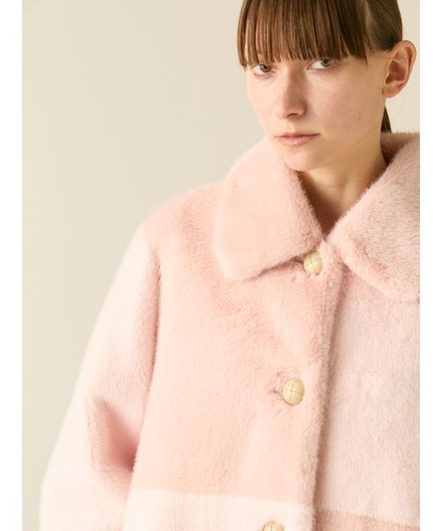 パッチワーク 毛皮風コート サイズ44 完売品 FURFUR ステンカラーコート コート パッチワークエコファー