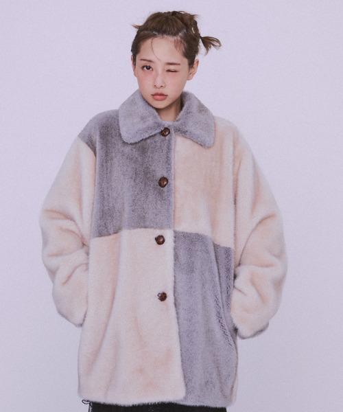 FURFUR ステンカラーコート コート パッチワークエコファー
