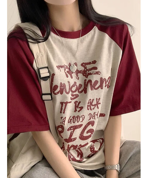 tシャツ 半袖 フロントプリント ラグラン半袖Tシャツ レディース