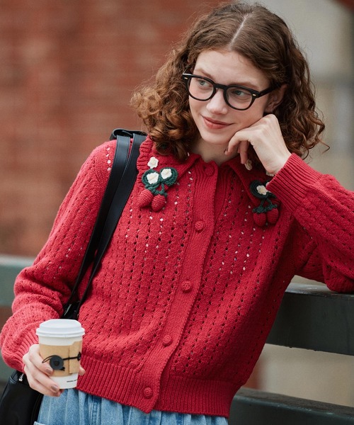MILKFED.（ミルクフェド） カーディガン STRAWBERRY KNIT CARDIGAN