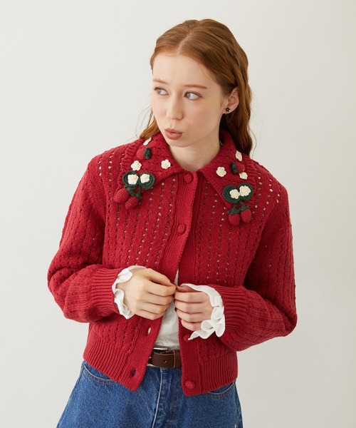 ミルクフェド今期完売いちごカーディガン新品 MILKFED.（ミルクフェド） カーディガン STRAWBERRY KNIT CARDIGAN