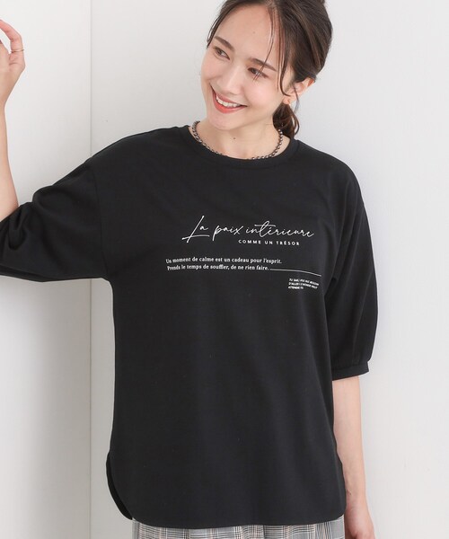 【Eve】Smile プリント 長袖Tシャツ/5部丈/ブラック/L Eve】Smile プリント 長袖Tシャツ/5部丈/ブラック/L Long T