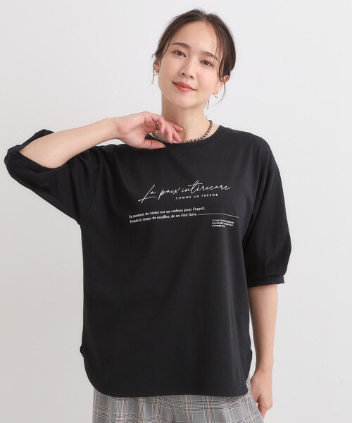 【Eve】Smile プリント 長袖Tシャツ/5部丈/ブラック/L DRESKIP（ドレスキップ） tシャツ 「S-LL/ひんやり」大人の5分袖