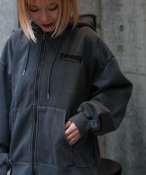 パーカー 「THRASHER / スラッシャー」ピグメントキモウＺＩＰフーディー 裏起毛 ヘビースウェット マグロゴ メンズ レディース