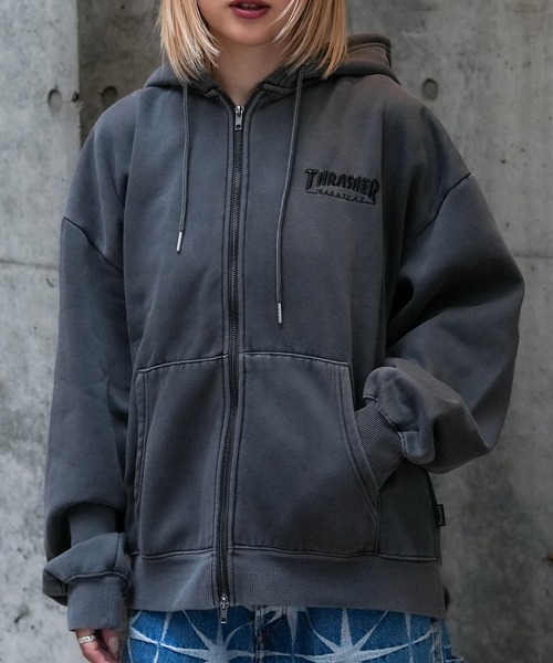 パーカー 「THRASHER / スラッシャー」ピグメントキモウＺＩＰフーディー 裏起毛 ヘビースウェット マグロゴ メンズ レディース_10