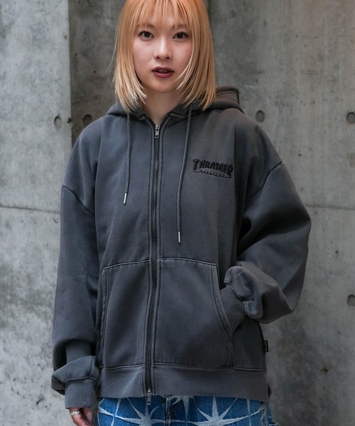 パーカー 「THRASHER / スラッシャー」ピグメントキモウＺＩＰフーディー 裏起毛 ヘビースウェット マグロゴ メンズ レディース_9