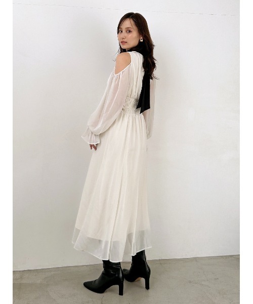 SNIDEL ワンピース コールドショルダーボウタイワンピース : ZOZOTOWN