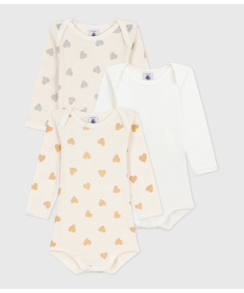 PETIT BATEAU（プチバトー） ベビー服 ロンパース 長袖ボディ3枚組 
