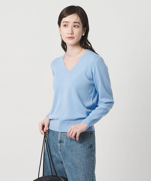 美品 ユナイテッドアローズ ニットセーター カシミヤ ラクーン ブルー 軽量 UNITED ARROWS（ユナイテッドアローズ） ニット セーター フルニードル