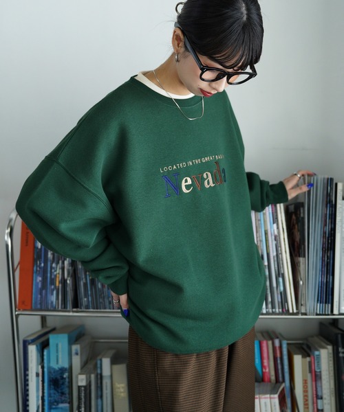 トレーナー スウェット 裏起毛アソートカラフルロゴ刺繍スウェット