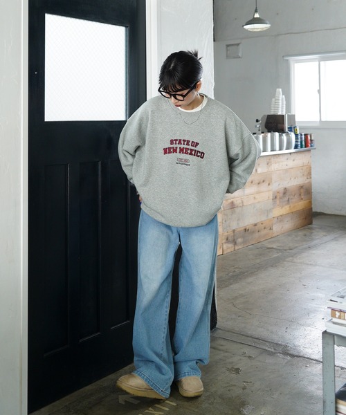 トレーナー スウェット 裏起毛アソートカラフルロゴ刺繍スウェット