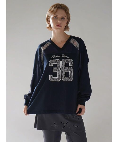 tシャツ SATIN×LACE NUMBERNG LONG SLEEVE GAME SWEAT レディース