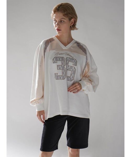 ちゃそページ tシャツ SATIN×LACE NUMBERNG LONG SLEEVE GAME SWEAT レディース