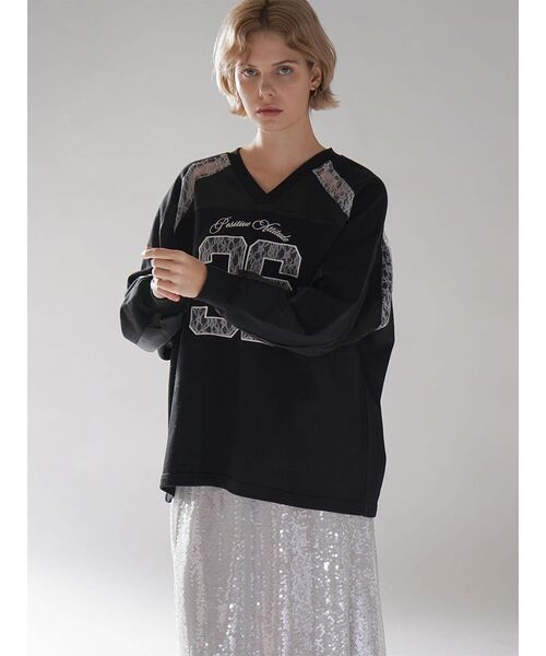 tシャツ SATIN×LACE NUMBERNG LONG SLEEVE GAME SWEAT レディース