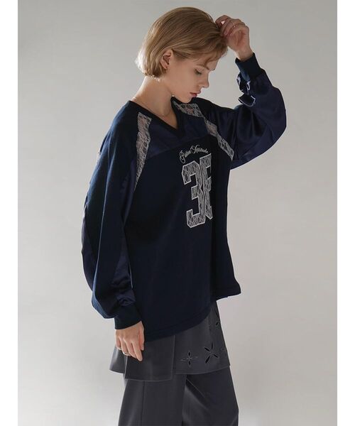 tシャツ SATIN×LACE NUMBERNG LONG SLEEVE GAME SWEAT レディース