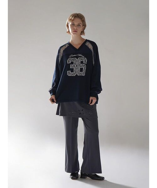 tシャツ SATIN×LACE NUMBERNG LONG SLEEVE GAME SWEAT レディース