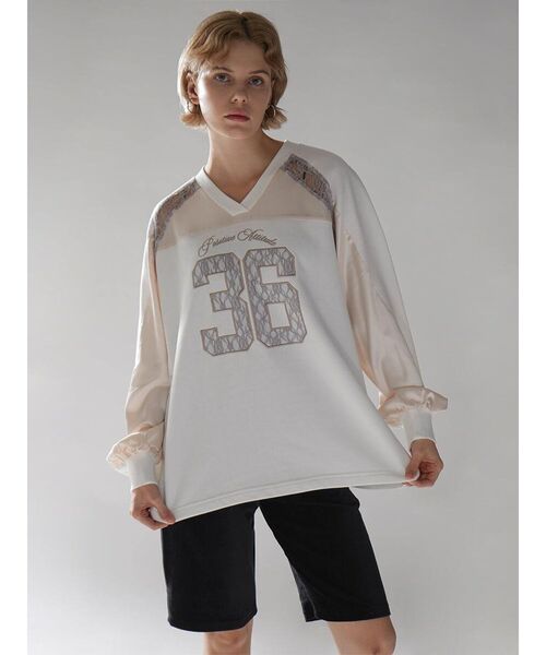 tシャツ SATIN×LACE NUMBERNG LONG SLEEVE GAME SWEAT レディース