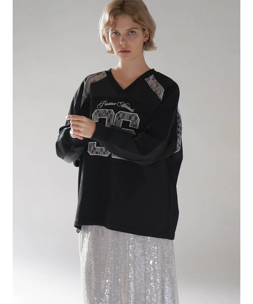 ちゃそページ tシャツ SATIN×LACE NUMBERNG LONG SLEEVE GAME SWEAT レディース