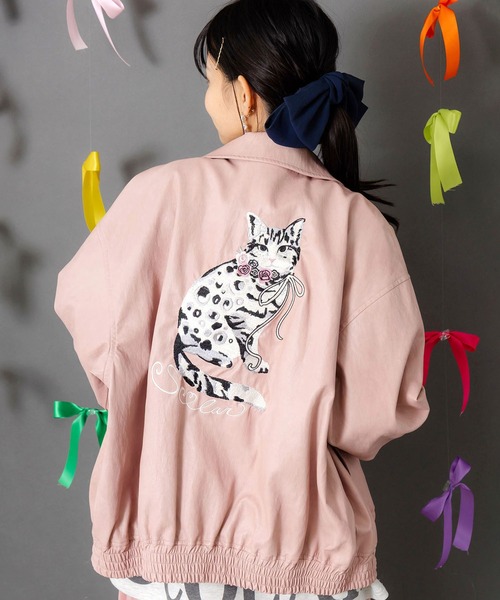 ScoLar（スカラー） ブルゾン アウター 153771：ネコ刺繍フェイク