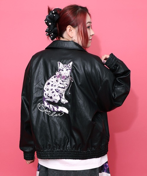 ScoLar（スカラー） ブルゾン アウター 153771：ネコ刺繍フェイク