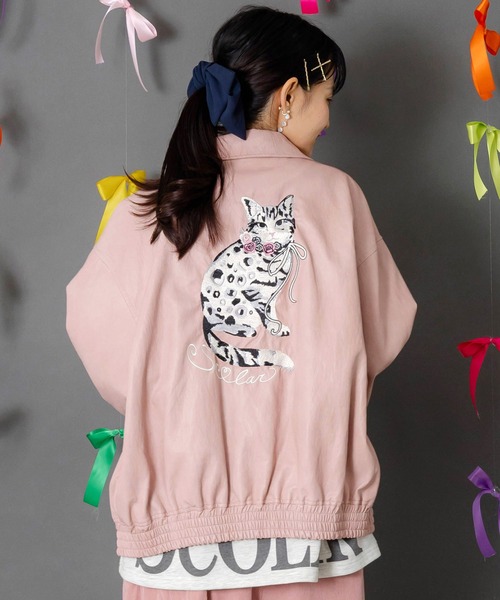 ScoLar（スカラー） ブルゾン アウター 153771：ネコ刺繍フェイク