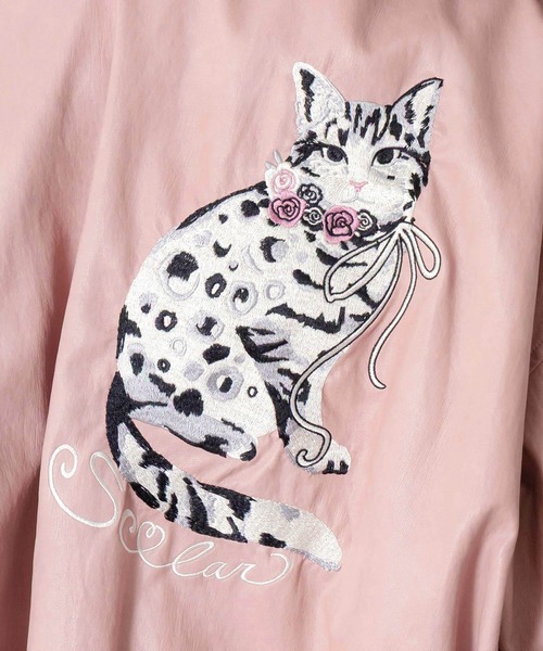 ScoLar 153771：ネコ刺繍フェイクレザー×裏地ブルゾン 153771：ネコ刺繍フェイクレザー×裏地ブルゾンの通販-ScoLar